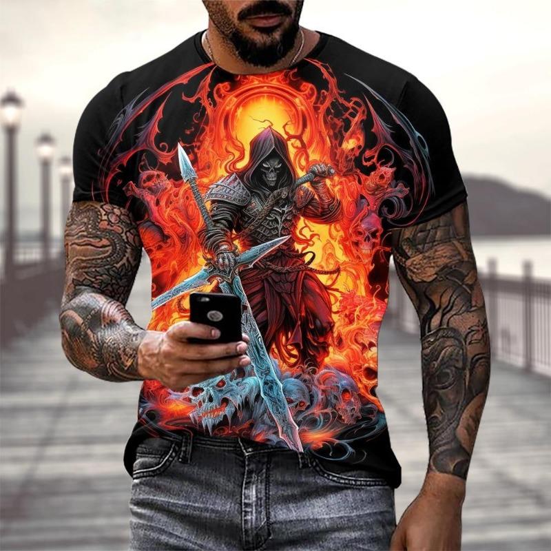 Funny 3D Horror Skull Print T Shirt For Men Casual O-neck Short Sleeve Tops Summer Trend Street Clothing Fashion Loose Men's Tee