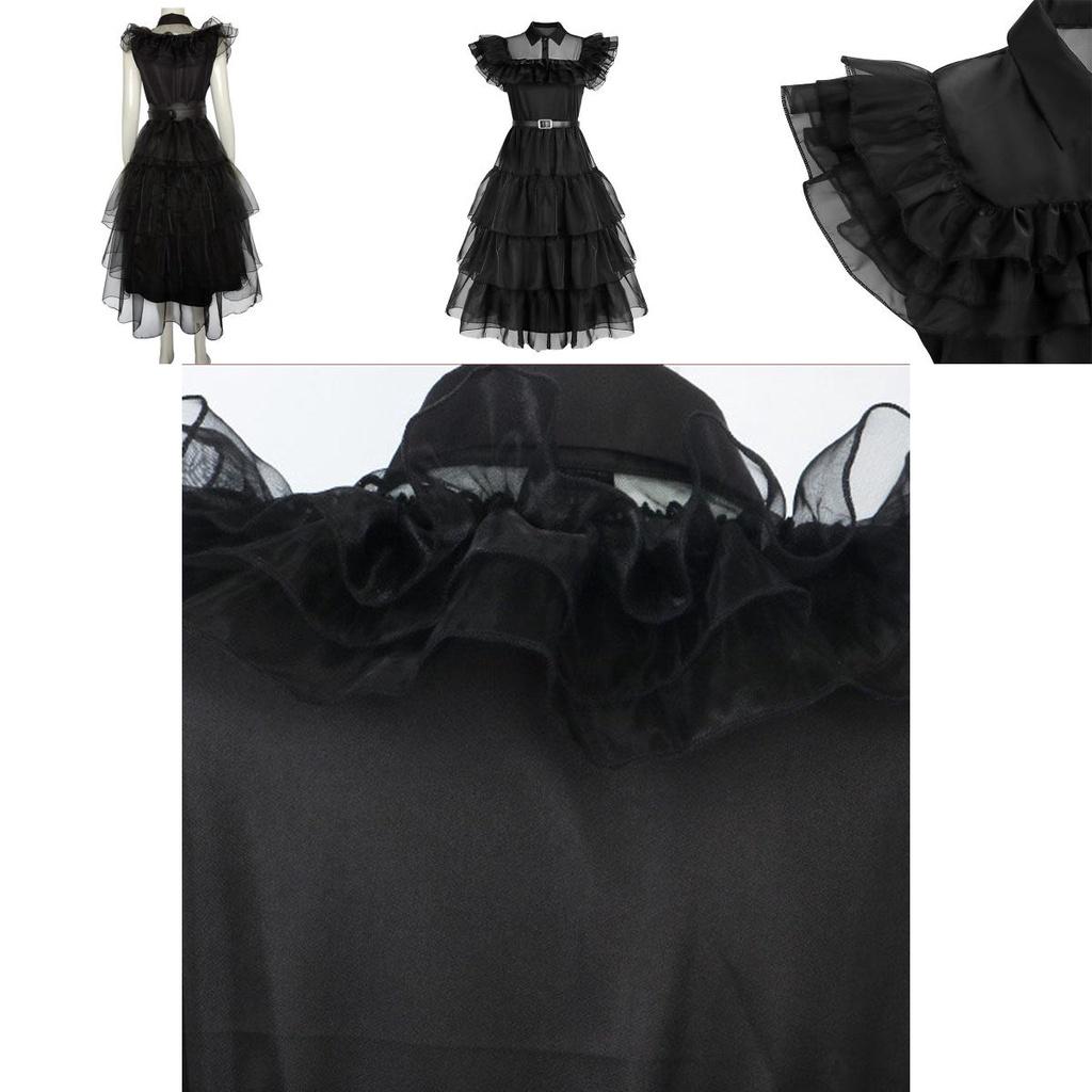 Wednesday Addams Kids Dress Cosplay Costume Party A-shaped Tiered Skirt