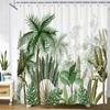 Tropisk Grön Växtblad Palm Duschdraperier Badrumsgardin Frabic Vattentät Polyester Badrumsgardin med Krokar