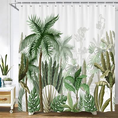 Tropical Green Plant Leaf Palm Tree Shower Curtains Bathroom Curtain Frabic Waterproof Polyester Bathroom Curtain with Hooks