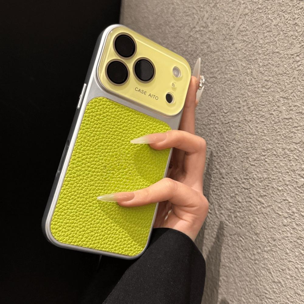 Litchi Pattern Phone Case Matte Textur Glass Large Window Phone Shockproof Case with Hanging Holes for iPhone17 ProMax/17 Pro