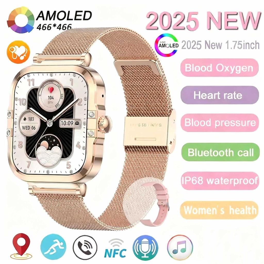 Rose Golden Smart Watch Ultra Thin Luxury Smartwatch Bluetooth Call Custom Dial Health Monitor Fitness Wristwatch for Ladies