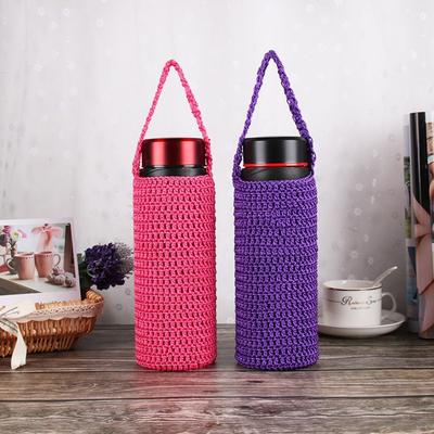 Woven Water Bottle Cover Insulated with Hand-held Rope Cup Sleeve Pouch Travel Outdoor Handmade Cup Holder Glass Cup