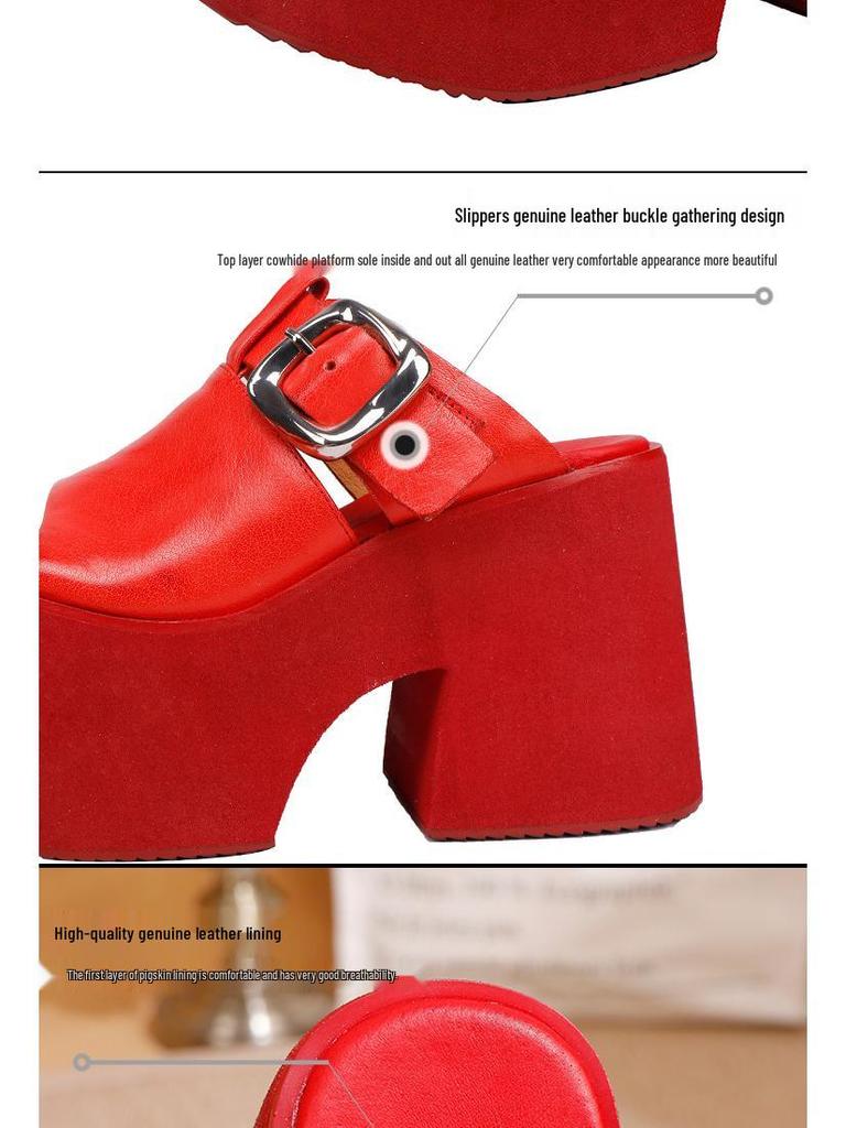 Zapatillas de Verano de Plataforma de Piel de Vacuno de Alta Gama para Mujer