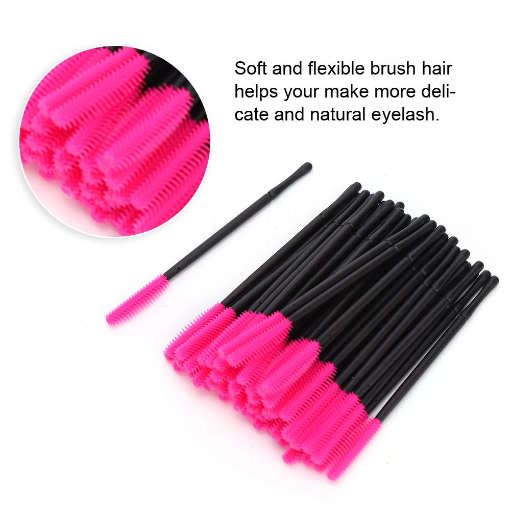 50Pcs Set Disposable Eyelash Brush Makeup Brushes Mascara Applicator Beauty ToolRose Red