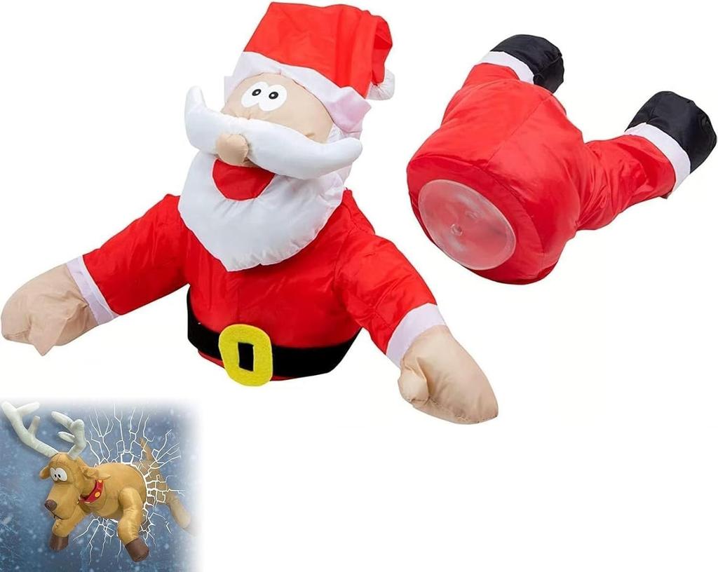 IN-STOCK 3D Crashing Santa Elk Animated Christmas Decoration, Funny Party Window Decoration Ornament with Glass Shard Sticker
