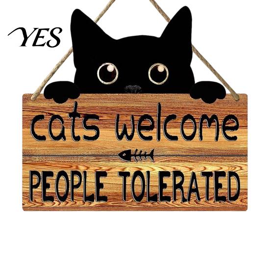 Clear Print Welcome Sign Cat Shaped Sign, Durable Wooden, Waterproof Moisture-Proof Hanging for Front Door Rustic Farmhouse Porch Decoration