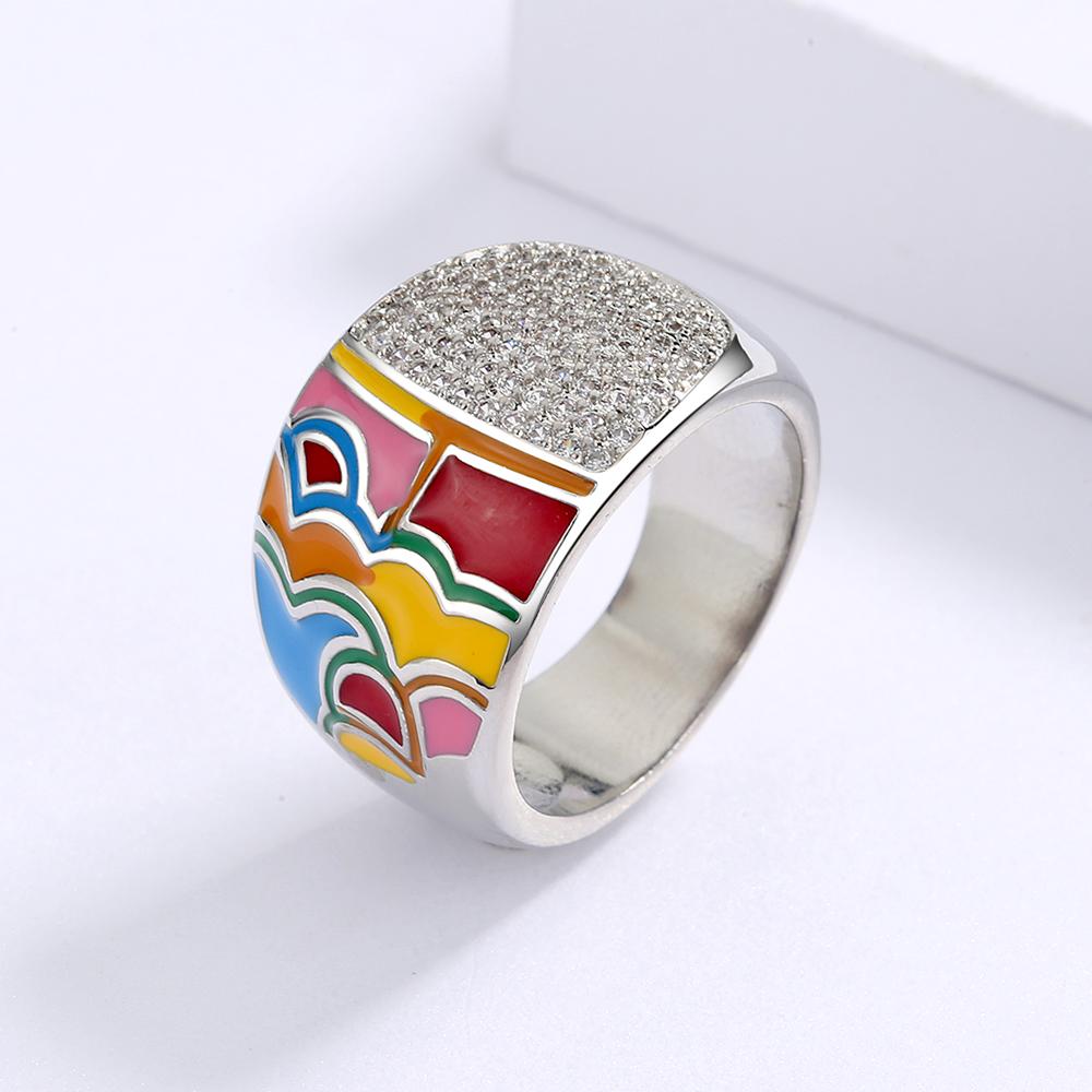 Silver Exquisite Color Epoxy Enamel Irregular Pattern Ring Ladies Birthday Party Fashion Jewelry Gift