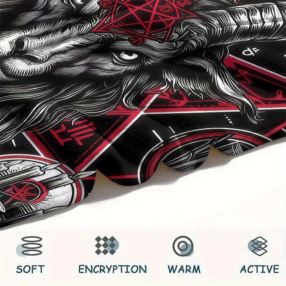 1PC Satan Print FlAannel Blanket, High quality Comfortable for All Seasons, Home Decor, Warmth and Comfort