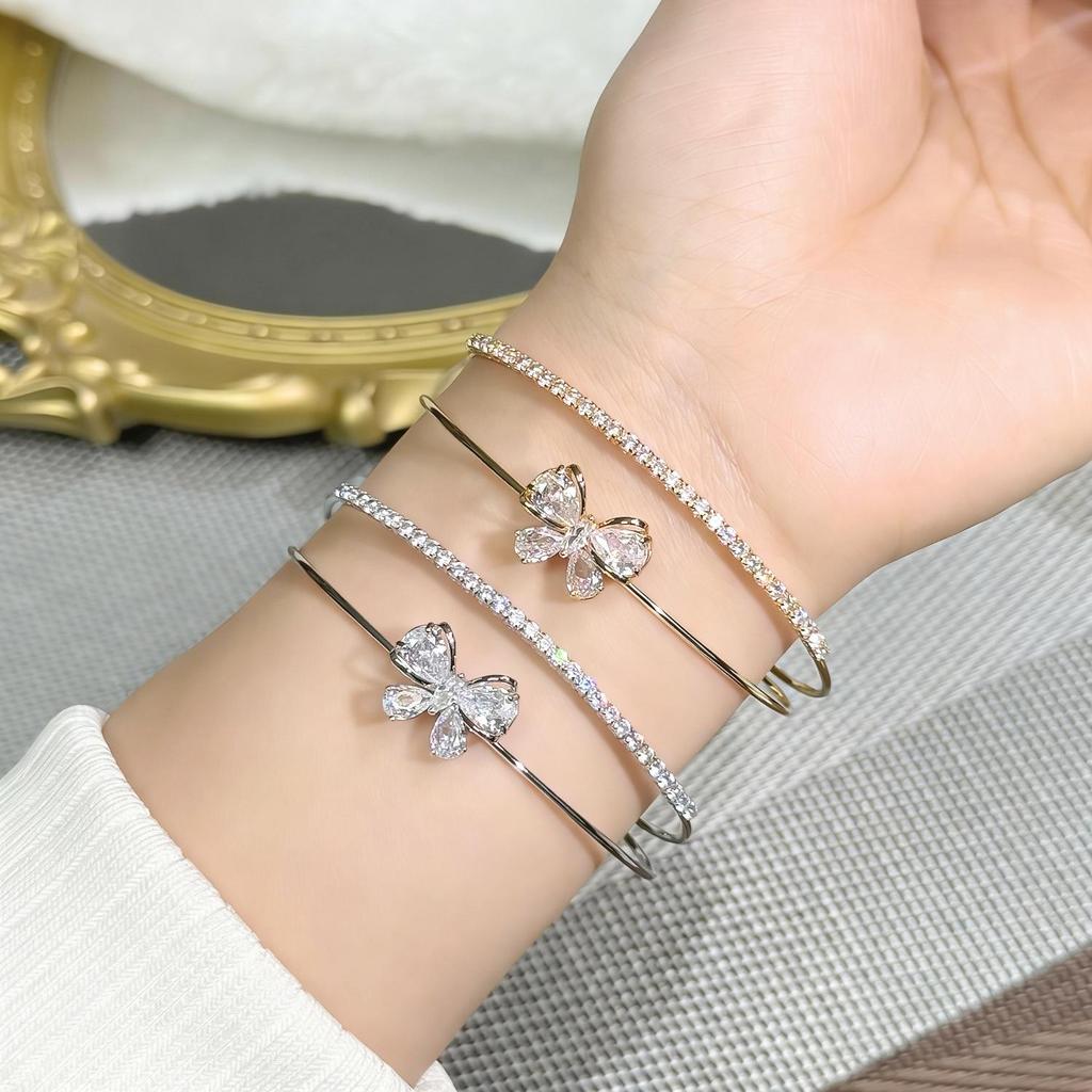 Elegantes zweilagiges Zirkon-Schleifenarmband - Vielseitiger, modischer und luxuriöser Handschmuck