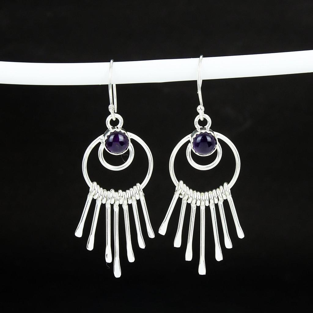 Natural Amethyst Gemstone Hook Earrings 925 Sterling Silver Earring, Handmade Boho Silver Jewelry Dangle Earrings, Wadding Gift