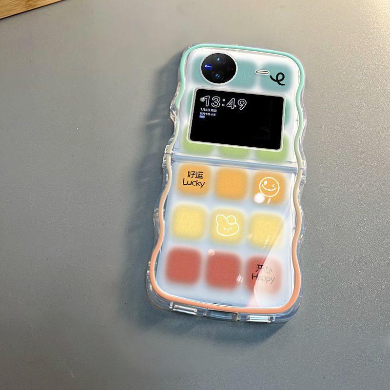 Vivo X Flip Phone Case Full Coverage Silicone Protective Cover With Gradient Plaid Design Wrist Strap Gradient Plaid