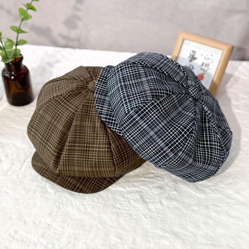 25 Early Autumn New Hat Style Pattern Octagonal Hat Fashion Plaid Octagonal Hat Children