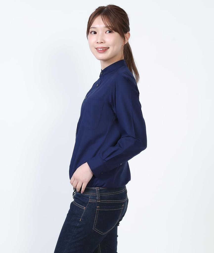 Seven Uniform GH7021-1 Navy Large Long Sleeve Stand Collar Shirt with Oxford Clothes for Restaurants