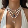 4er Set Glücksbringer Blaue Böse Auge Anhänger Halsketten für Damen Bohemian Bunte Herz Mehrschichtige Perlen Halsketten Gestapelter Schmuck