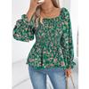 Blusa y Camisas de Chifón para Mujer Primavera Verano Manga Larga Cuello Sequre Estampado Floral Camisa Tops blusas