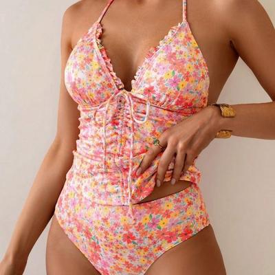 New European and American Popular Anti-light Split Bikini Two-piece Printed Swimsuit Women's Swimsuit