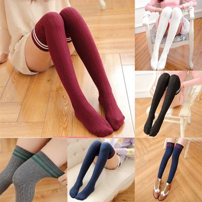 Sexy Girl Socks Japanese Style Long Socks Navy Three Stripe Cotton Over Knee Thigh High Stockings