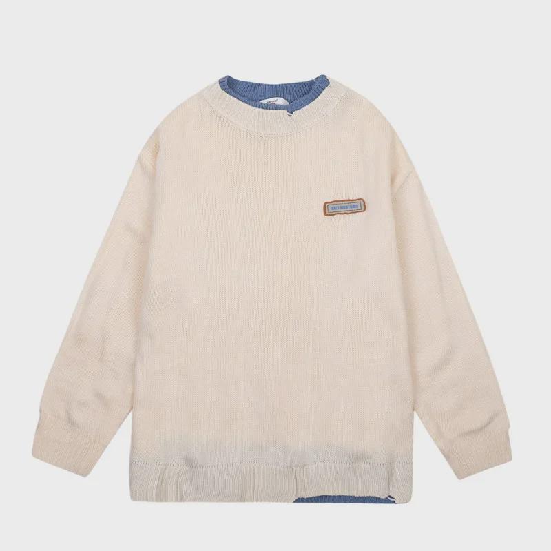 Women's Milk Sweater: Autumn/Winter Round Neck Faux Two-Piece Knit, Trendy Oversized Loose Fit