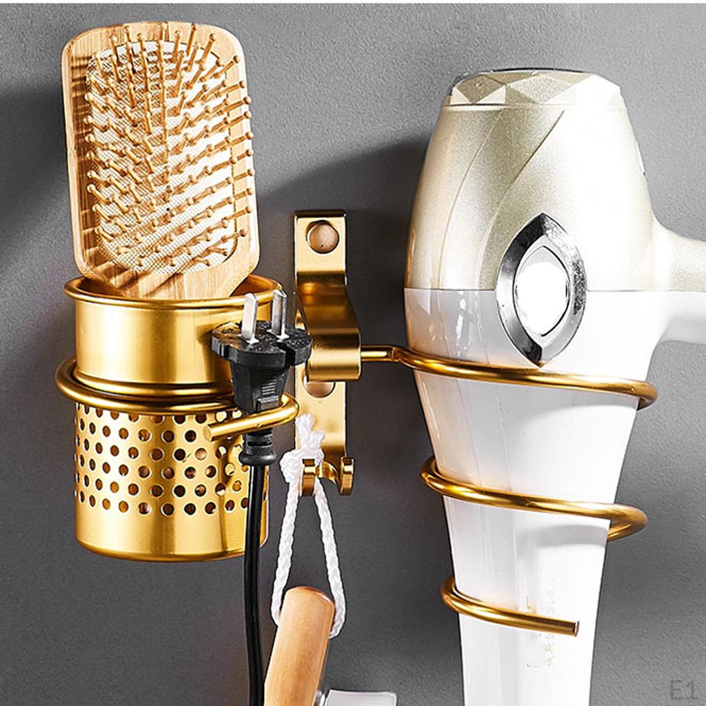 Wall-Mounted Hair Dryer Holder Comb Brush Organizer Cup Rack