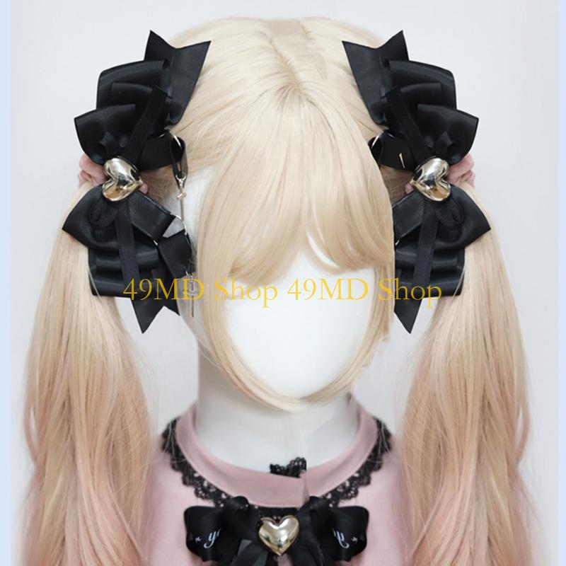 49MD Ribbon Bow Hair Clip Balletcore Bow with Headdress Gothic Hairpin