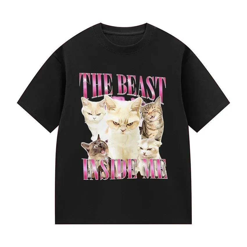 

Beast Gifts Уникальная и забавная футболка с эмодзи кошки Ретро стиль Харадзюку Повседневная футболка с коротким рукавом Женская одежда Личность S