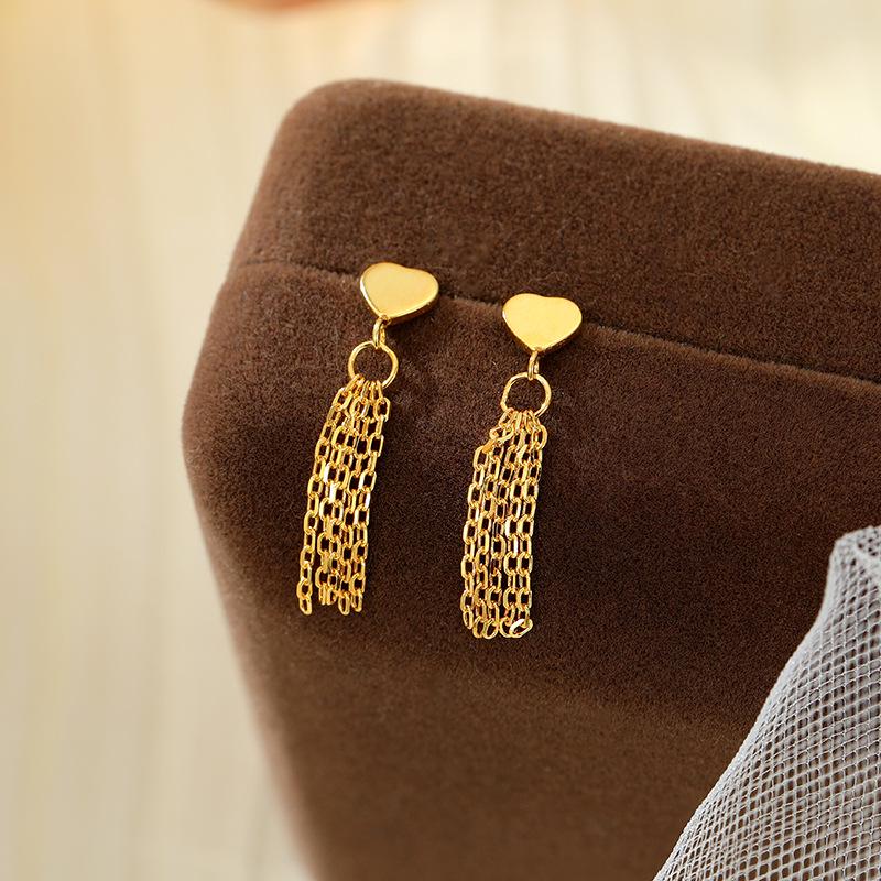 

Banyan Tree S925 Silver Heart Tassel Earrings - Sweet Cold Style Waterfall Design S925 Silver золотой