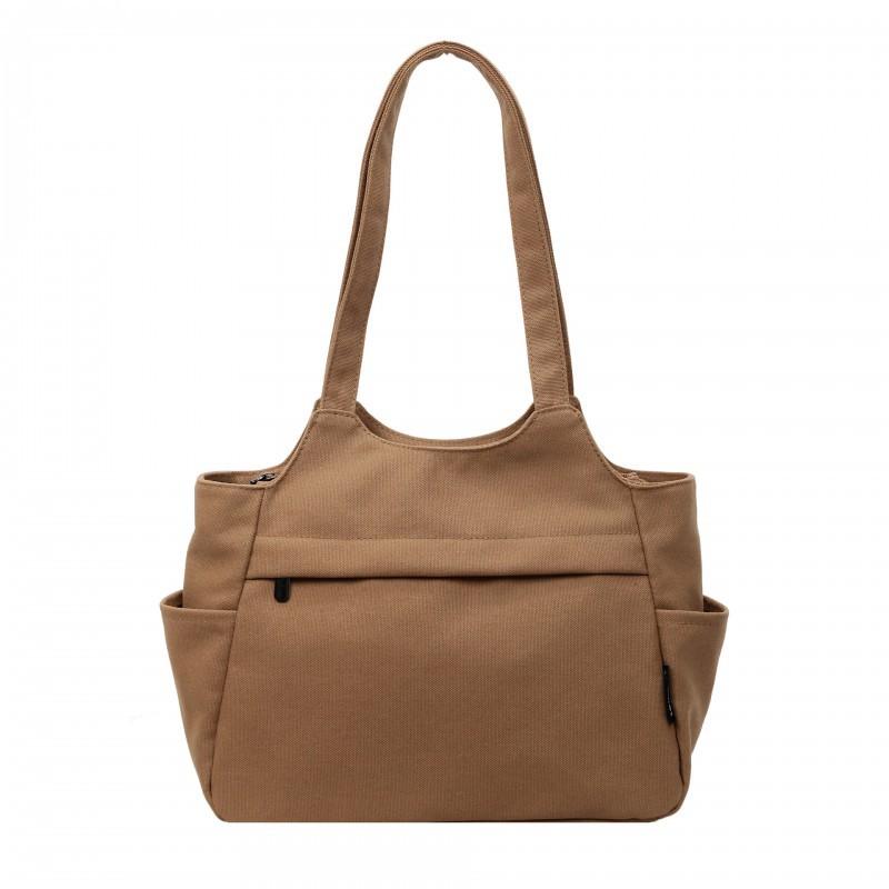 Canvas Bag Casual Commuting Practical Multi-function Shoulder All-matching Pure Color Simple Tote Student Class Schoolbag