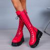Platform Knight Boots Women'S Boots European And American Punk Style Red Slope Heel Platform Medium Boots Women