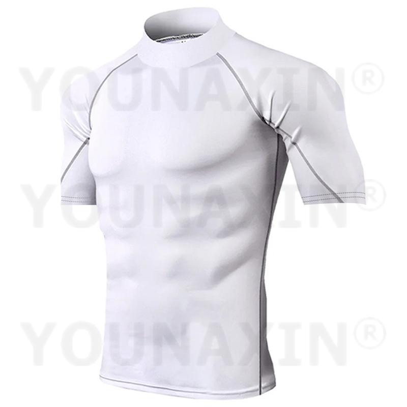 Europe Size Running Men's High-necked Sports Clothes Short Sleeves T-shirts Fitness Yoga Training Quick-drying Cycling Tights Top XS S M L XL 2XL