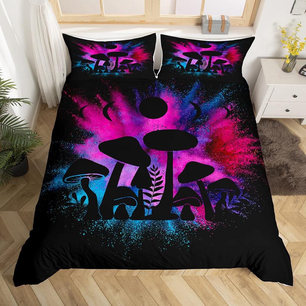 Mushroom Duvet Cover Watercolor Fungus Bedding Set Wild Botanical Comforter Cover Set Retro Leaf Pattern Polyester Quilt Cover