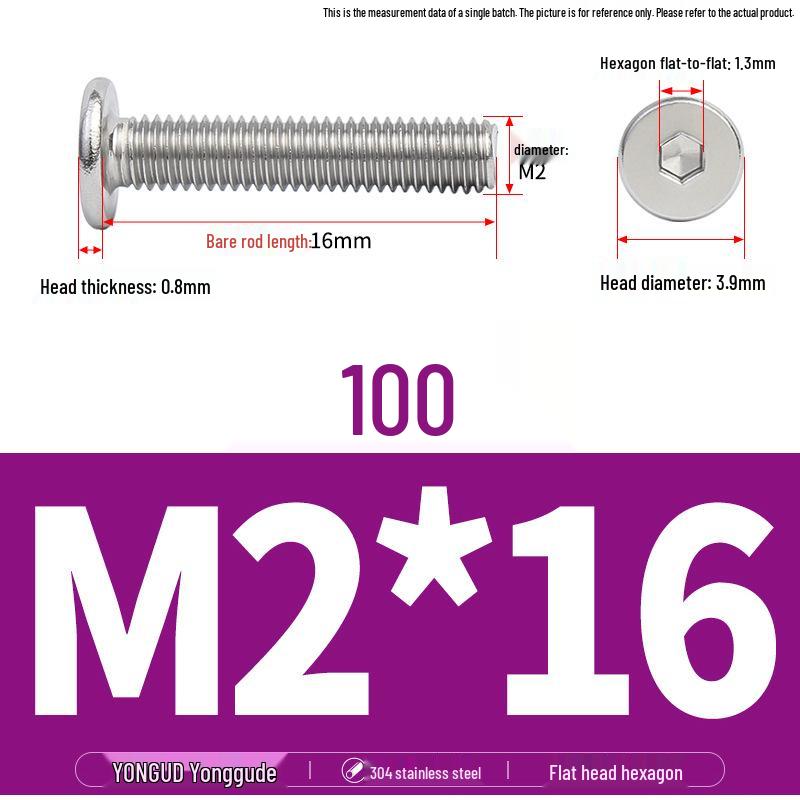 304 Stainless Steel Ultra-Thin Flat Head Hex Socket Bolt, M2-M12