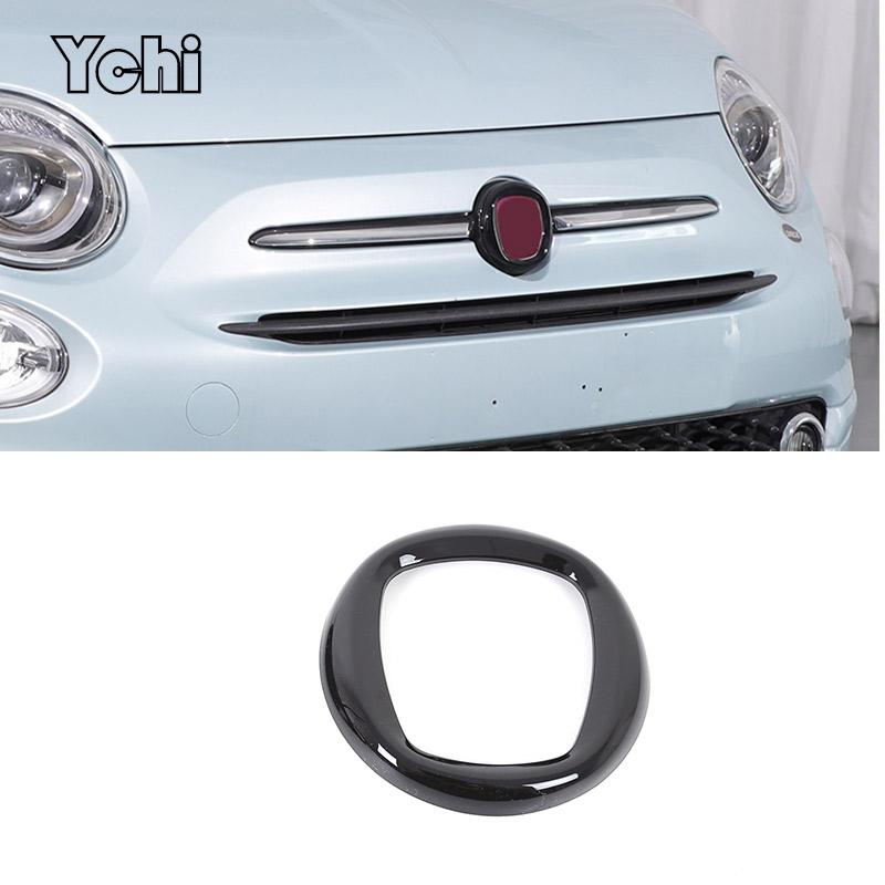 

For Fiat 500 2016-2026 For Abarth 595 695 2017-2026 ABS Glossy Black Logo Decoration Ring Front And Rear Logo Cover Car Stickers