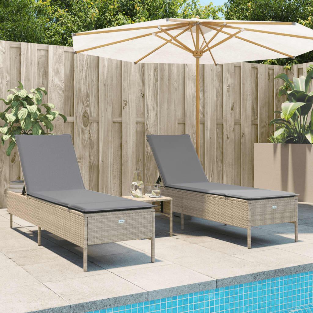 2 Piece Beige Sun Loungers with Cushions
