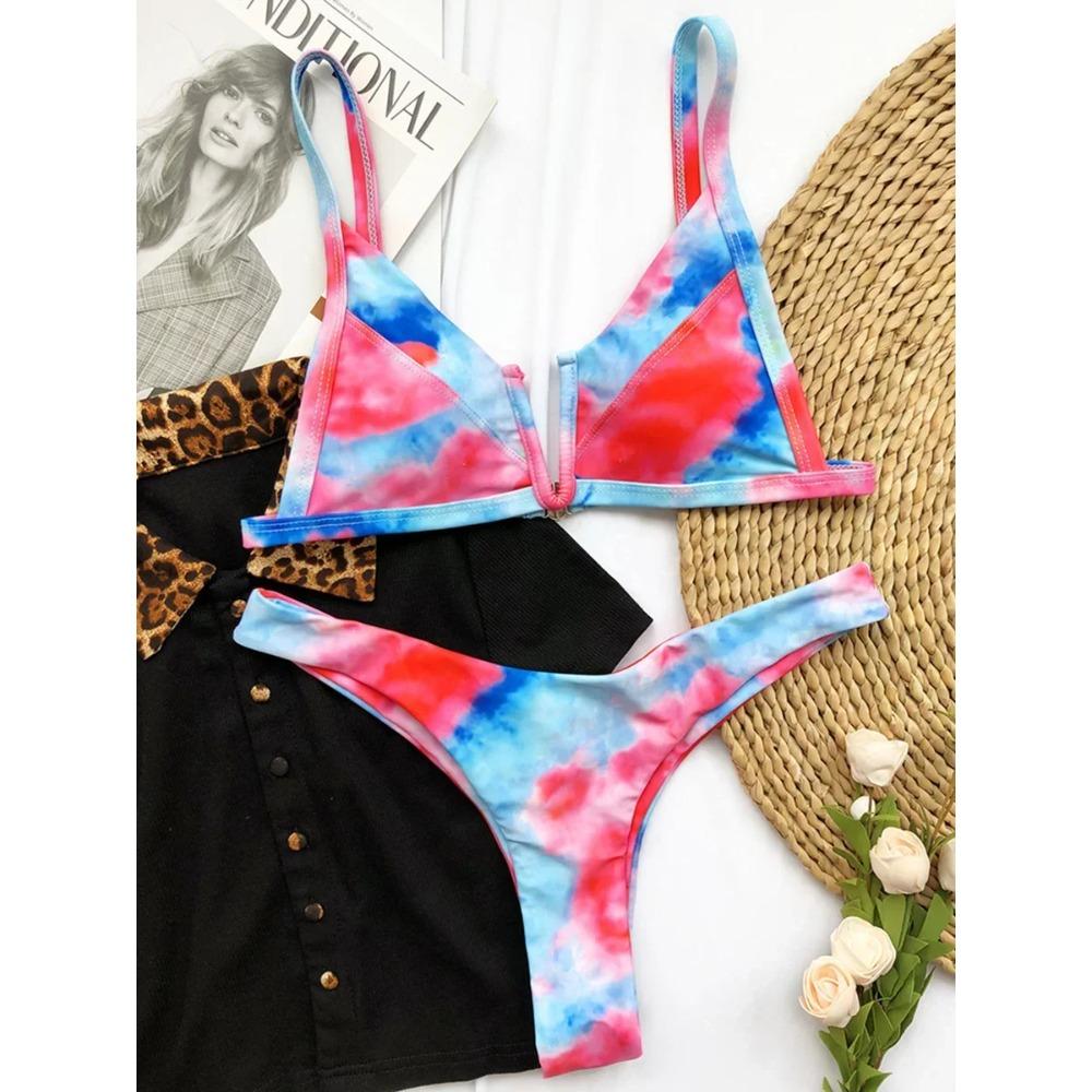Splicing Denim V Shaped Thong Bikini Women Swimsuit Female Swimwear Two Pieces Bikini Set Bather Push Up Bathing Suit Swim Lady