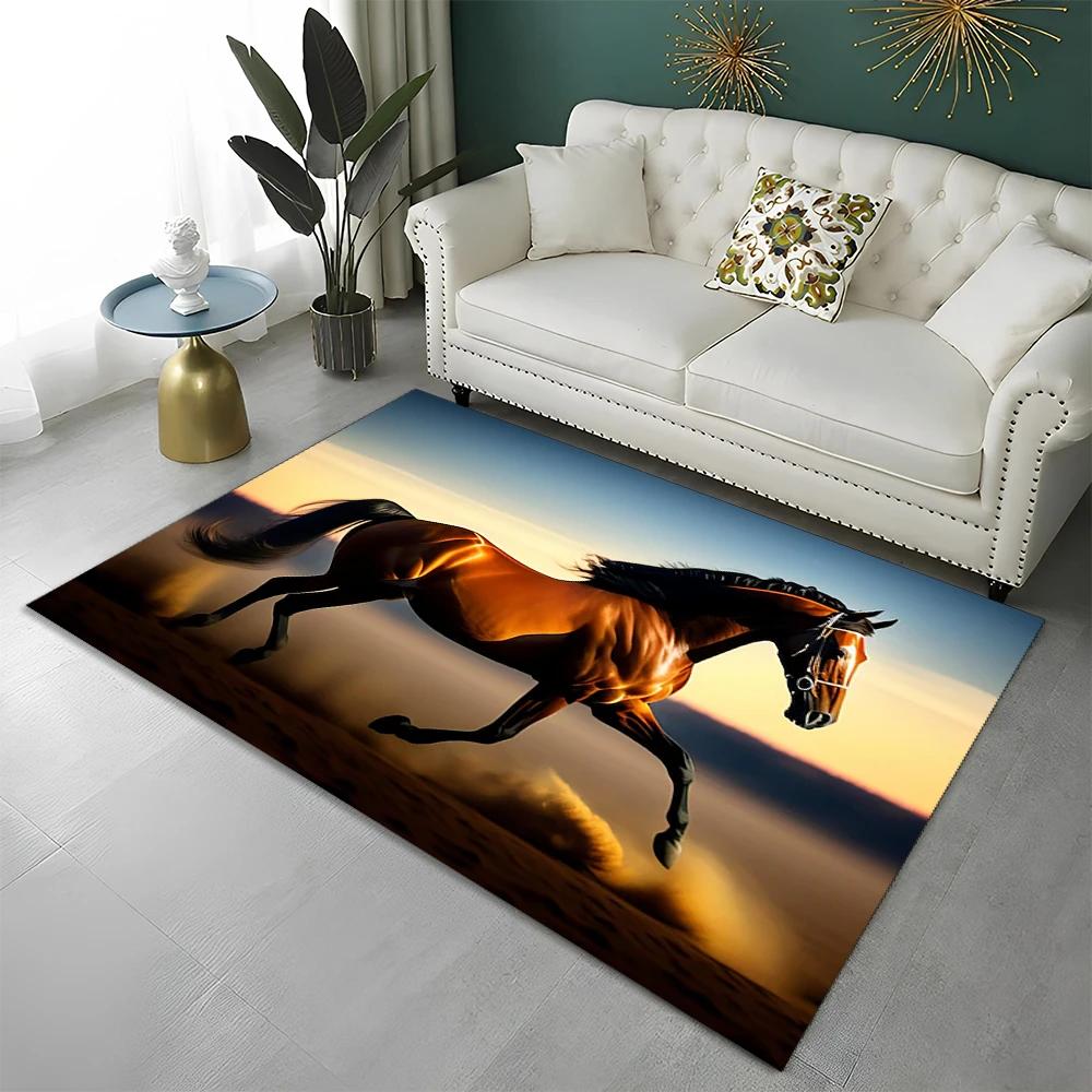 3D Animal Pentium Gallant Horse Steed Carpet Rug for Home Living Room Bedroom Sofa Doormat Decor,kid Area Rug Non-slip Floor Mat