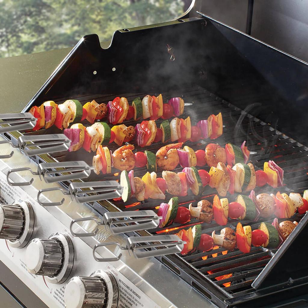 Stainless Steel BBQ Skewers 6-Piece Set with Handle - Lamb Barbecue Utensils