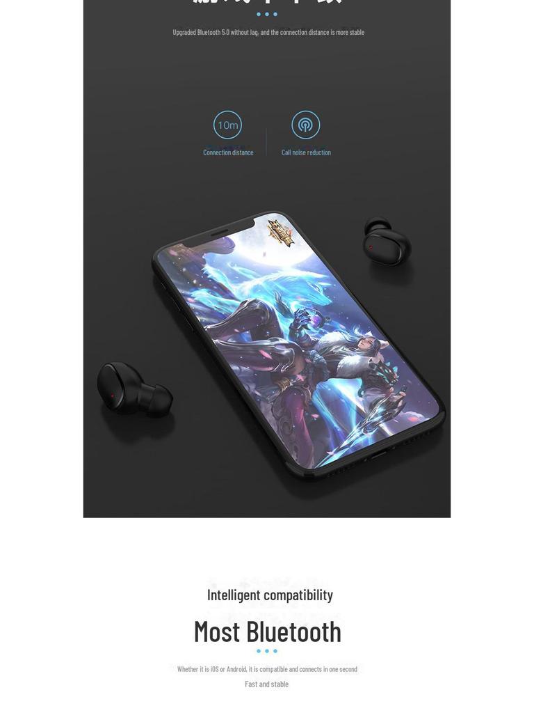 A6S Wireless In-Ear Bluetooth Headset with Noise Reduction & Touch Control