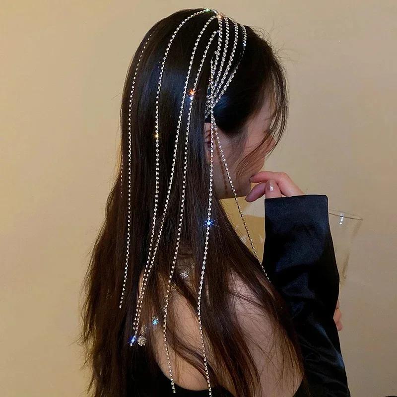 Pretty New Womens Fashion Rhinestone Headband Long Tassel Crystal Hair Accessories Fashion Wedding Headdress Creative Gift