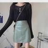 Women's 2023 Retro High-Waist PU Leather Skirt - Slim, Short, Black, Korean-Style for Autumn/Winter Fashion.