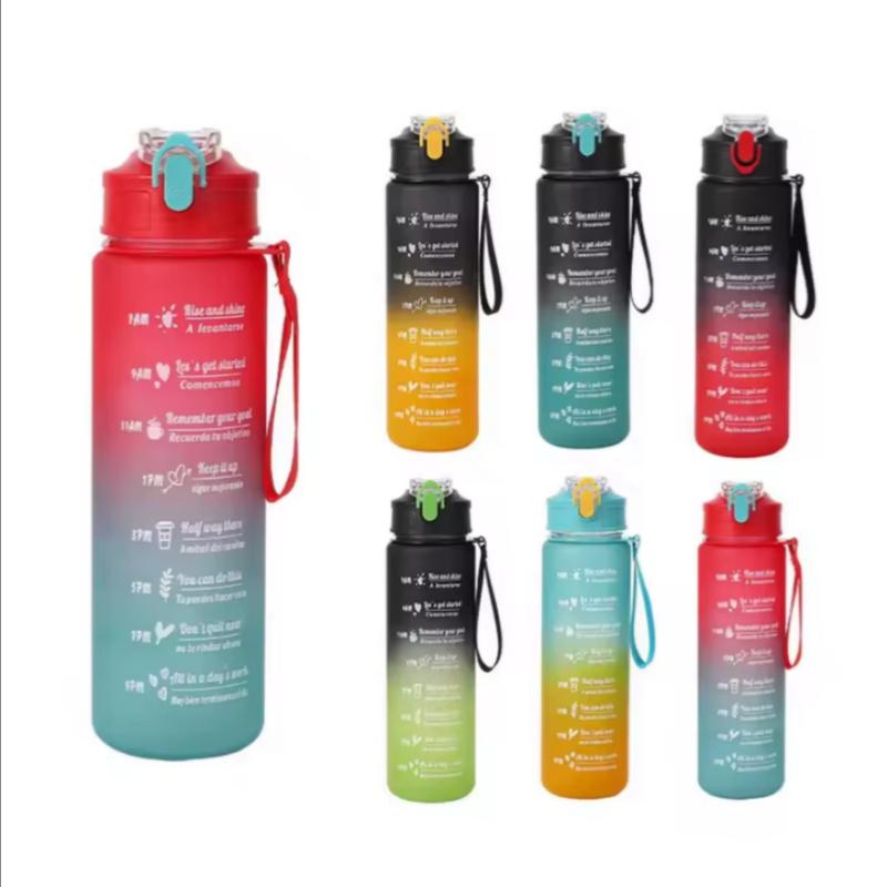 Large Capacity Sports Water Bottle Leak Proof Plastic Drinking Cup With Time Scale Suitable For Travel Fitness Sports