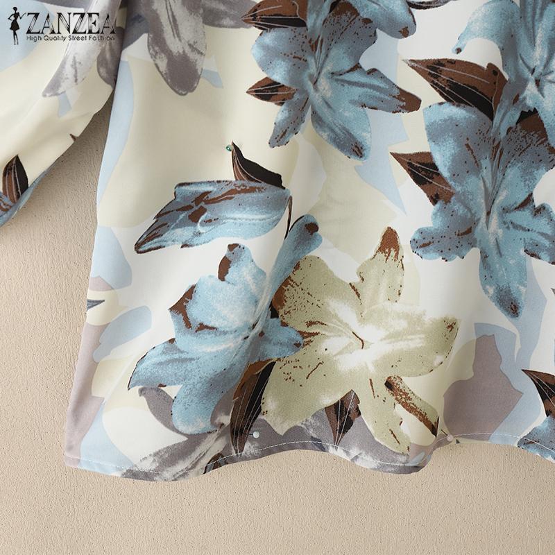 ZANZEA Women Summer Round Neck 3/4 Sleeve Loose Print Blouse