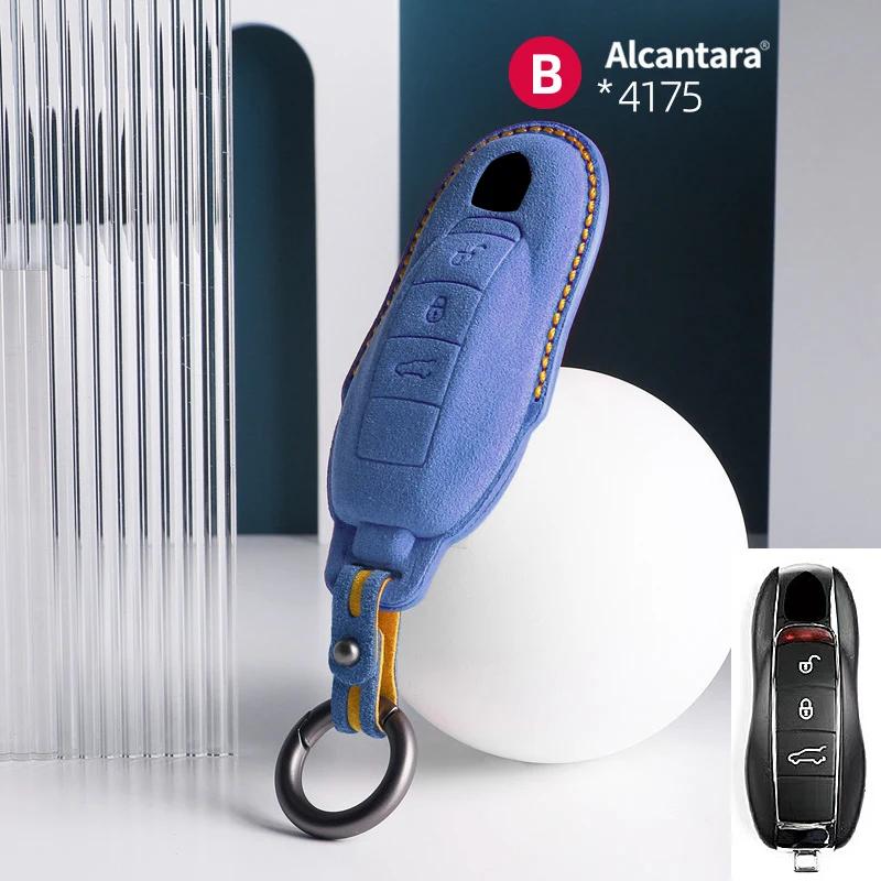 Alcantara Car Key Case Cover For Porsche Panamera Spyder Carrera Macan Cayman Cayenne 911 970 981 991 Accessories