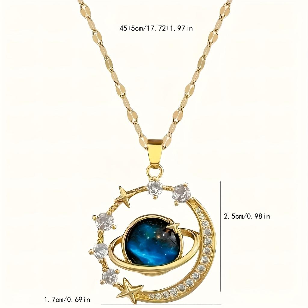 Unisex Mode Anhänger Halsketten mit Weltraum Mond Design, 304 Edelstahl mit Strass Einlage, Andere Beschichtung, Urlaubsstil für den täglichen Gebrauch