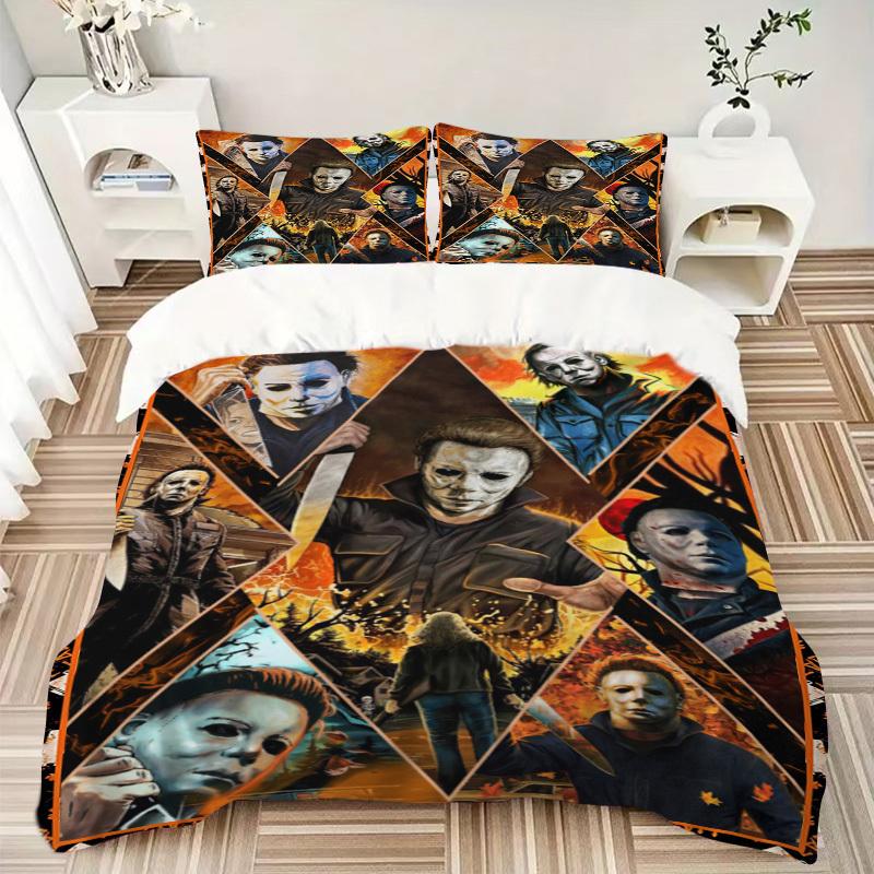 Halloween Horror Icons Collage Poster Bedding Set - 3 Piece Comforter Cover Gift for Bedroom,Includes No InsertB161
