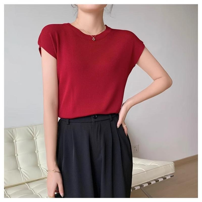 

Летняя трикотажная футболка, женские рубашки, укороченные топы с коротким рукавом, женские эластичные узкие повседневные трикотажные футболки, женские футболки One Size кларет