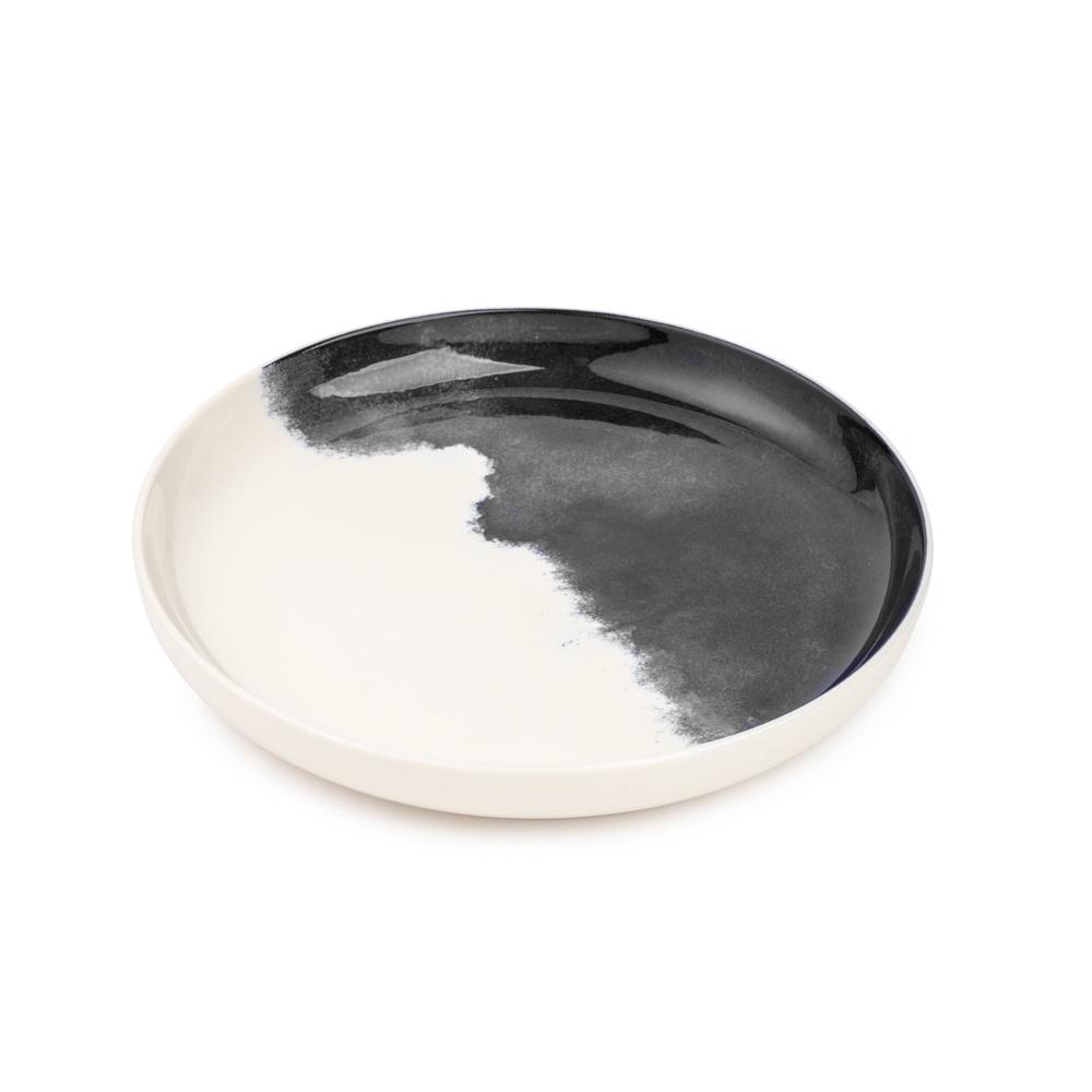 2 Pack Stoneware Salad Plate Microwave Dishwasher Oven Safe Round Abstract Grey Drip Collection Drip Pattern Home Kitchen Decor