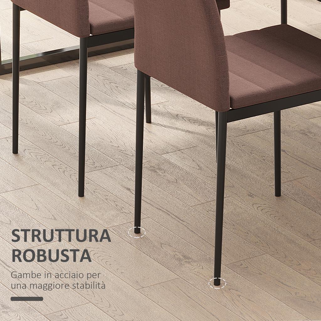 Set of 4 Padded Chairs for Living Room or Dining Room, Modern Kitchen Chairs, in Metal and Khaki Fabric