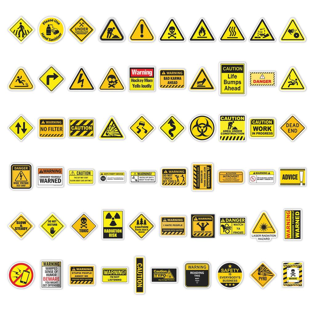 60pcs Waterproof Warning Sign Stickers for Phone Cases, Water Cups, Desktops, and Laptops