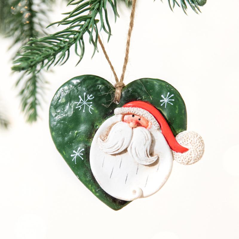 New Christmas Painted Resin Santa Claus Heart Pendant Retro Style Christmas Tree Imitation Ceramic Decoration navidad 2025